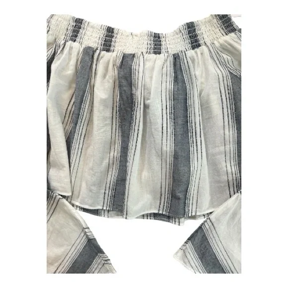 π EUC ANTHROPOLOGIE LILKA White Gray Striped Off Shoulder Playa Top | Sz S - Picture 6 of 8